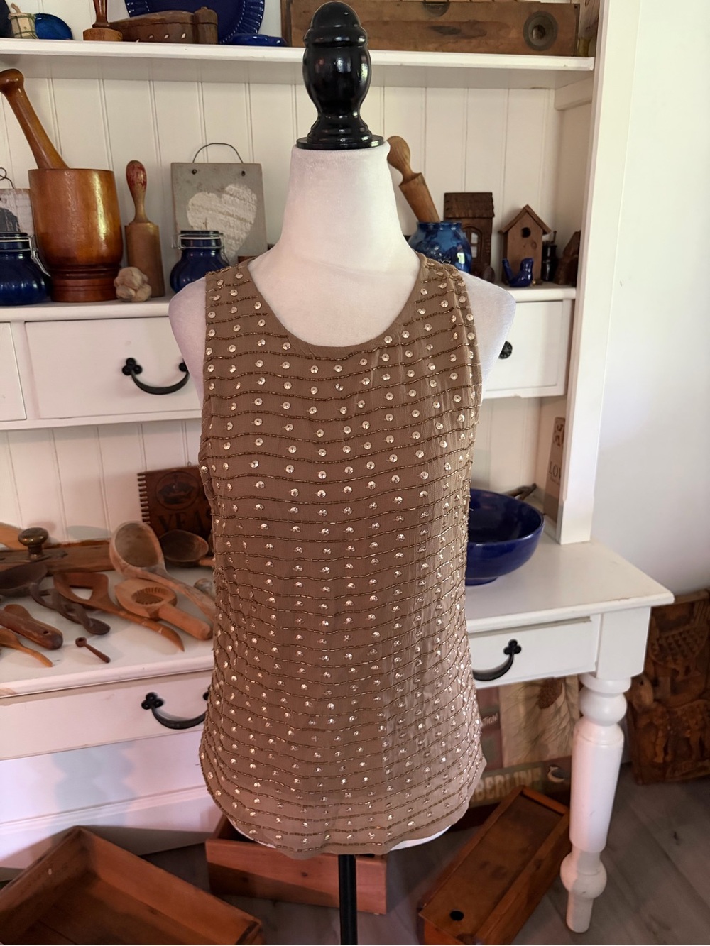 Michael Kors Sequins Sleeveless Tank Top - Taupe